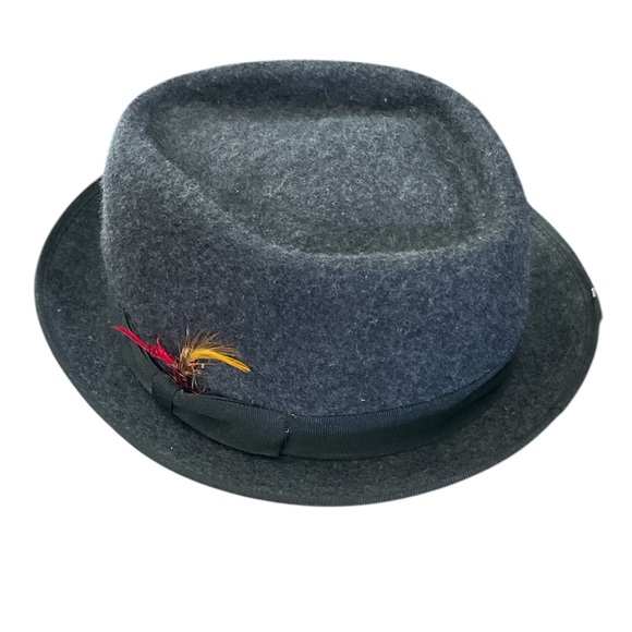 Peter Grimm Gray wool fedora hat with feather accent - Picture 1 of 5